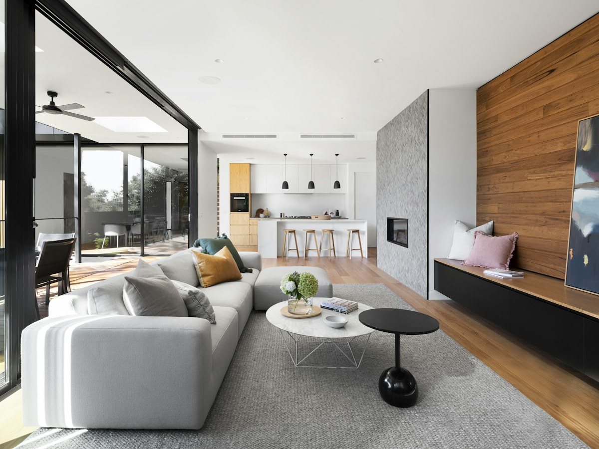 Warm contemporary interior with a considered material palette